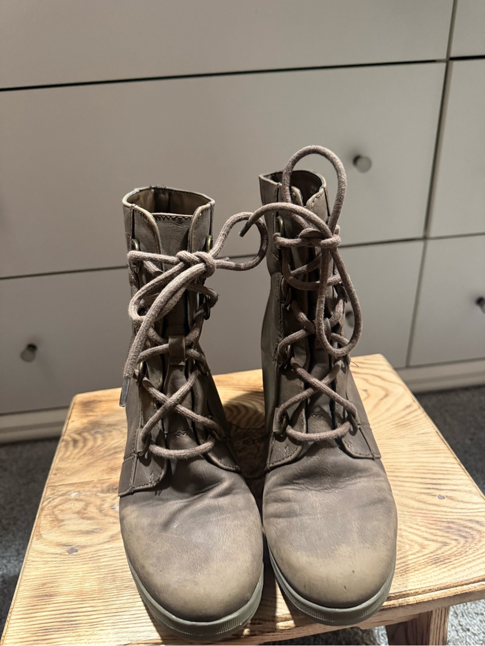 Sonoma Taupe Lace-Up Wedge Ankle Boots - Picture 2 of 3
